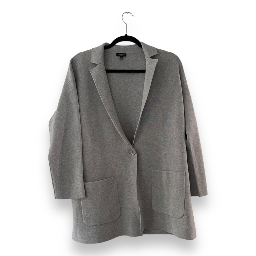Talbots Grey Cotton Jersey Knit Sweater Blazer Button Front Size 1X Petite Plus